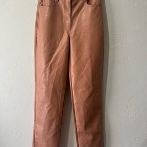 WILFRED ARITZIA The Melina Pant Vegan Leather Straight Leg Tan Brown Size 8